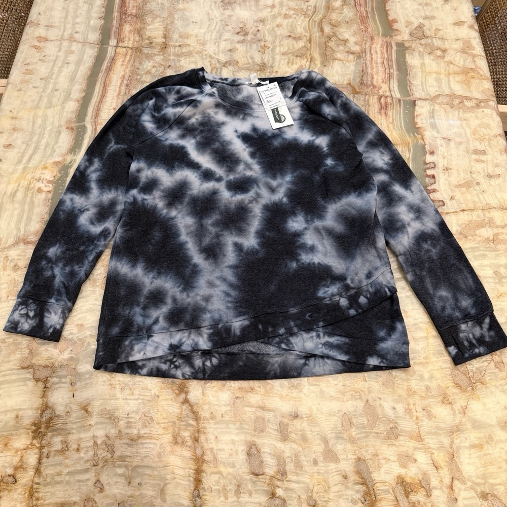 NWT Threads 4 Thought Tie Dye Pullover Sweatshirt Black Gray Fleece Women's XL